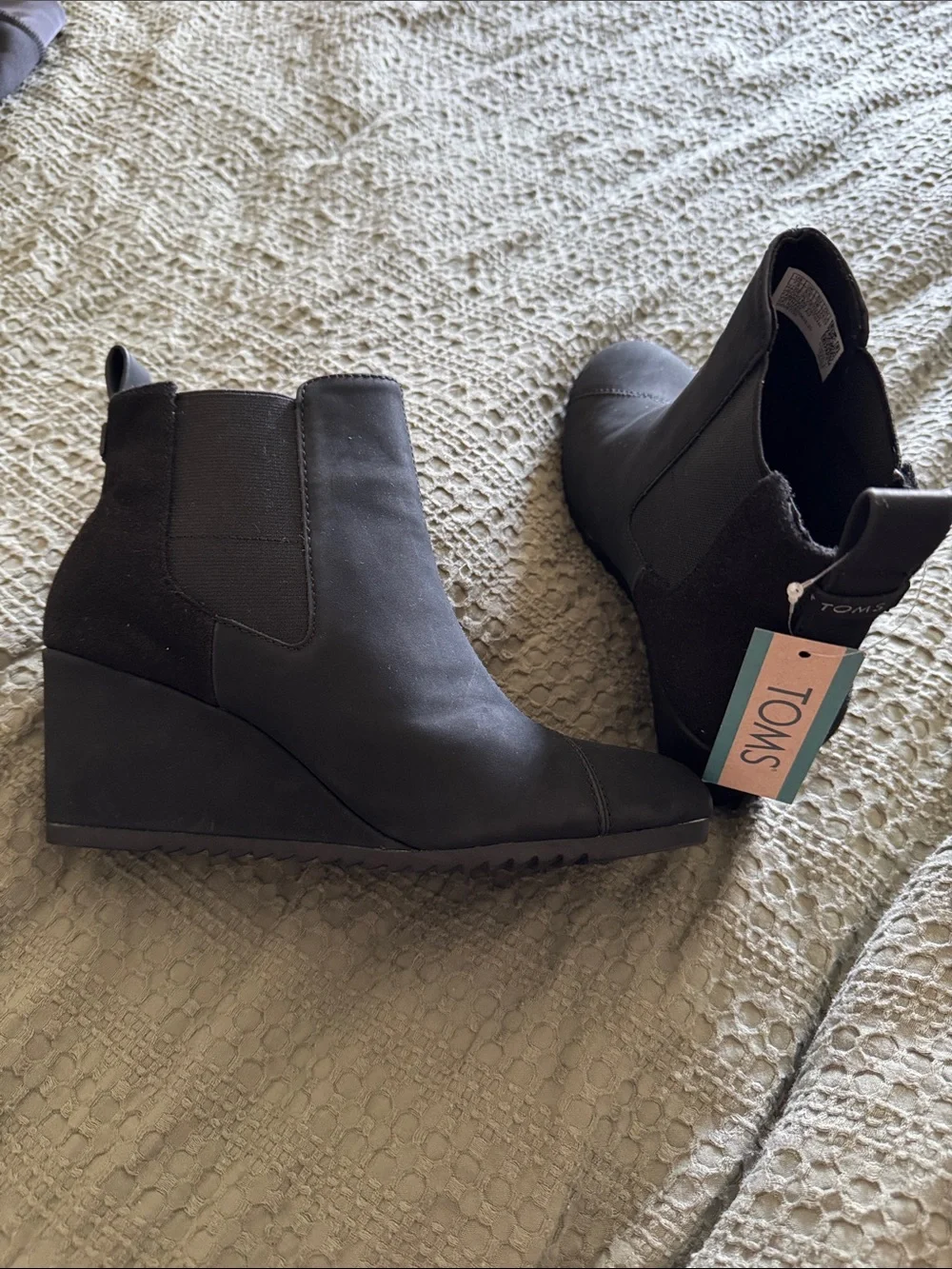 Toms Black Wedge Chelsea Ankle Boots